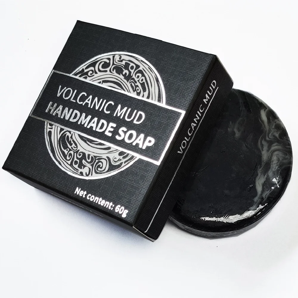 60g Best quality wholesale organic nourishing pure black deep cleansing Volcanic mud handmade soap