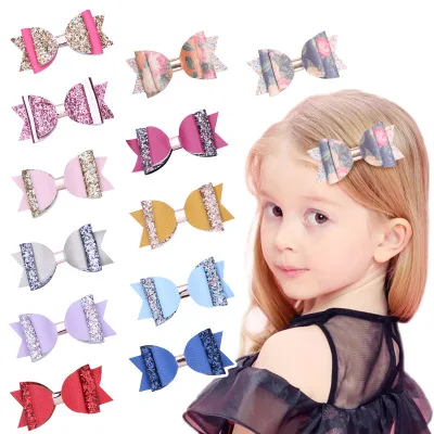 
Glitter Leather Hair Bows Lovely Girls Wedding Party Headwear Hair Clips For Princess Girls Handmade Hairgrips Hair Accessories 