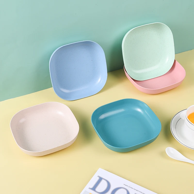 Modern Simple Dinner Plate Round Square 5.7 Inch Multiple Color Wheat Straw Nordic Plastic Plate Fruit Vegetable Plate Food Tray