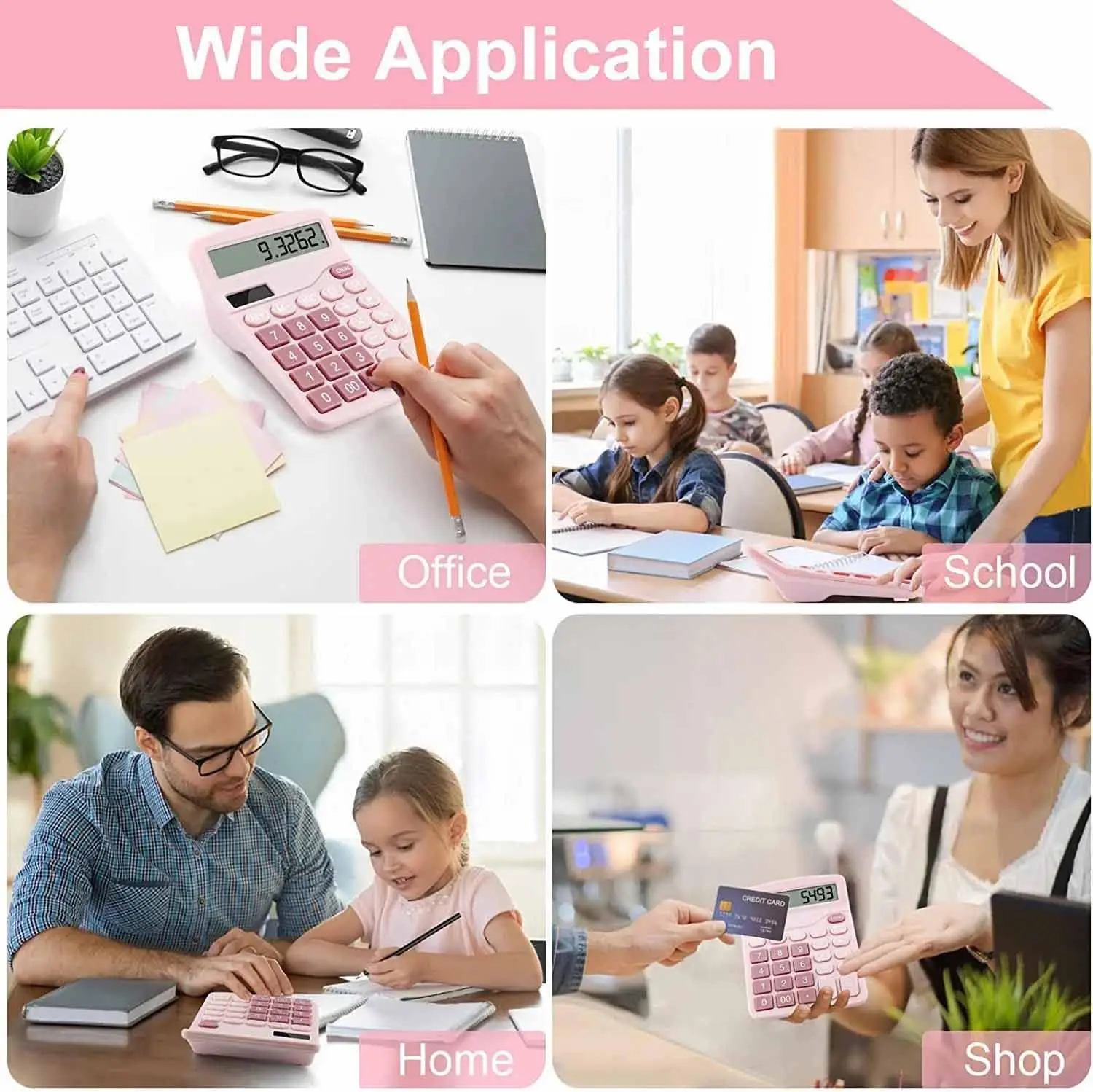 Cute Pink 12 Digits Battery Dual Power Office Desk Electronic Financial Calculator
