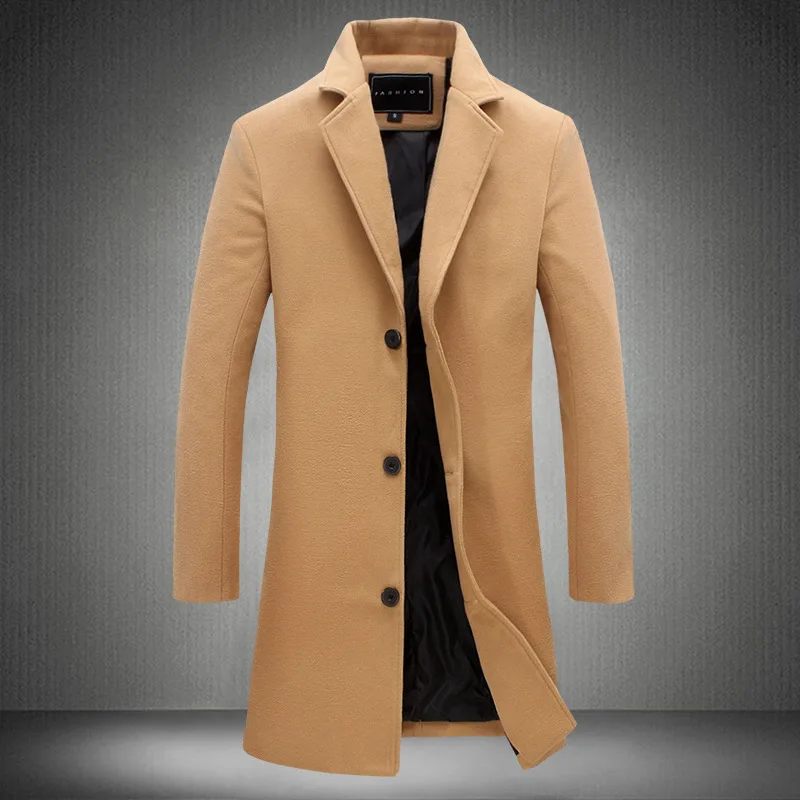 Factory Price Fast Shipping Solid Color Collar Single-breasted Trench Coat Jacket Woolen Coat