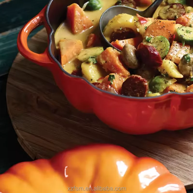 Cast Iron Enamel Casserole Pumpkin Shape Stew Pot for Kitchen Soup & Stock Pots Kitchen Cookware