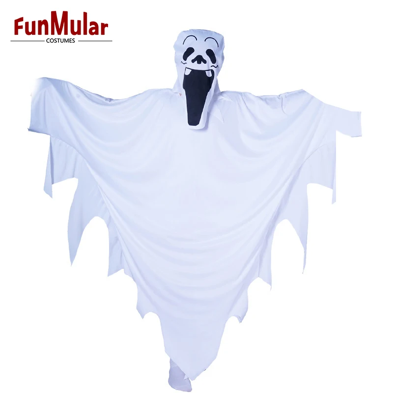 Funmular Halloween White Ghost Cloak Ghost Theme Party Costume Robe with Mask for Adult