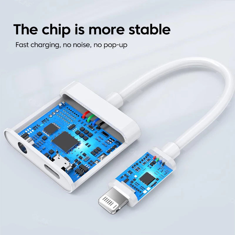 2 In 1 Audio Adapter For iPhone 11 12 Pro Max xXS Aux Jack Headset Lighting 3.5mm To Headphone Splitter Charging Earphone Cable