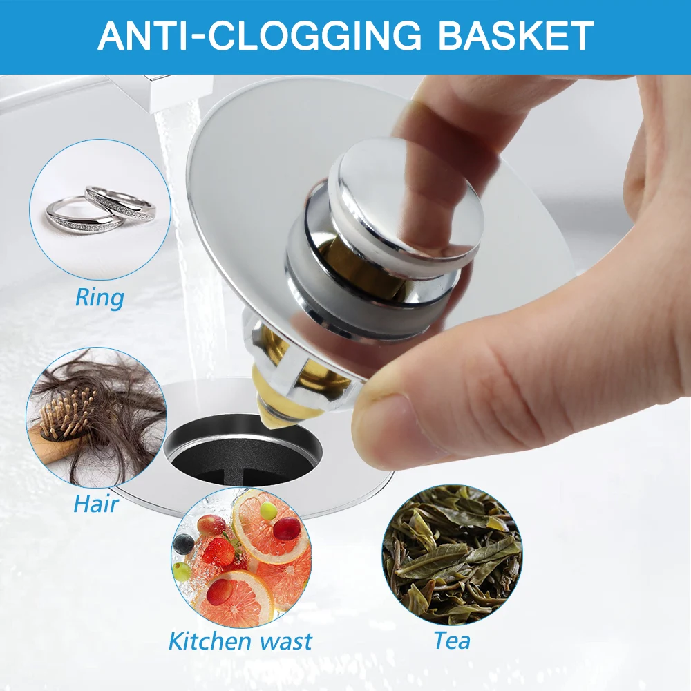 Guida-610023 Modern Universal Pop Drain Brass Push Sink Filter Anti-Clogging Hair Catcher Kitchen Hotel Updated Wash Basin