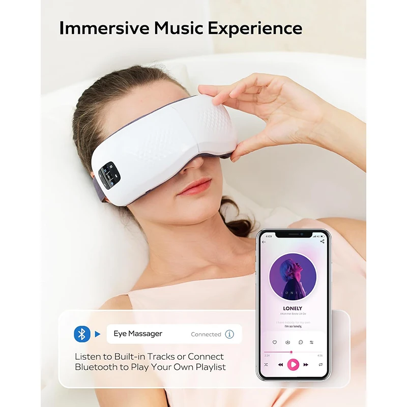 Portable Electric Smart Heated Eye Mask with Heat Bluetooth Music for Migraines Eye Massager