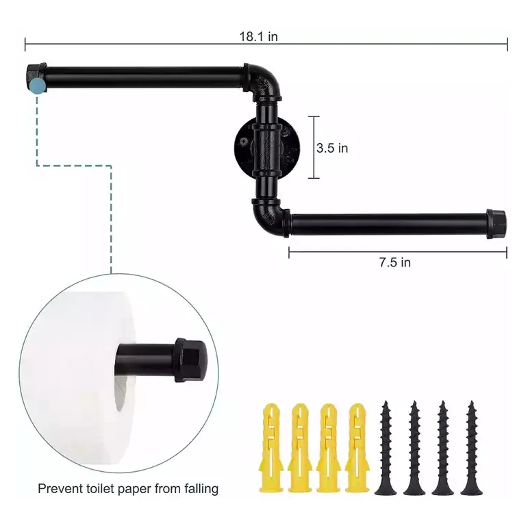Black Paper Towel Holder Wall Mount Industrial Pipe Toilet Tissue Paper Roll Holder Vintage Rustic Farmhouse Towel Dispenser