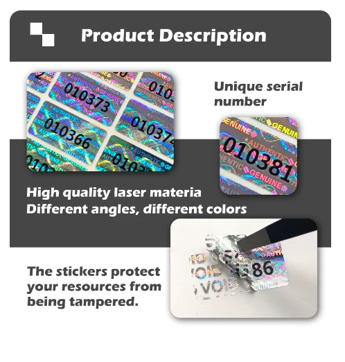 Anti-counterfeiting Tamper Proof Holographic Effect Security Sealing Labels 10 x 20mm Silver Stickers with Serial Number