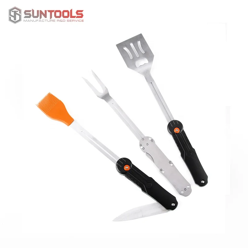 5 in 1 Detachable Grilling Multitool Knife Fork Turner basting brush bottle opener Foldable Utensil Set BBQ Multi Tool