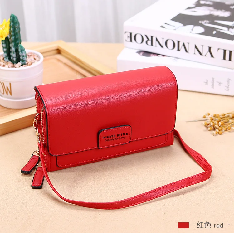 Korea Style Stock Can Custom Logo 2 zipper PU Mini Shoulder Phone Tote Bag