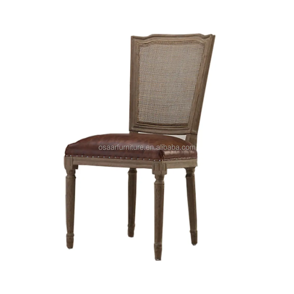 Classic French Farmhouse Furniture Antique Wooden Cane Back Leather Dining Chair