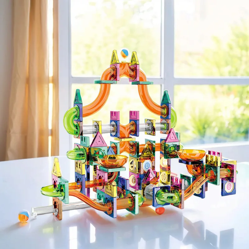 126pcs Magnetic Building blocks Toys Kids Educational Transparent Diy Assembling Race Run Ball Magnetic curve For Kids