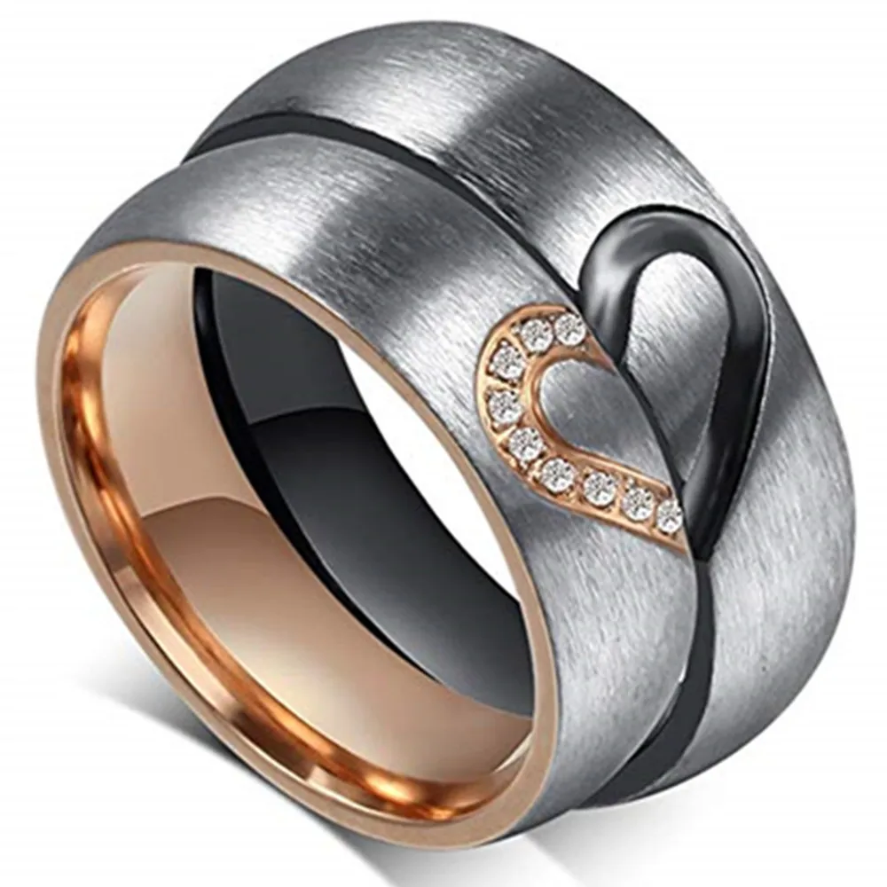 Wholesale custom European and American hot goods burst titanium love heart inlaid diamond dripping oil lovers ring