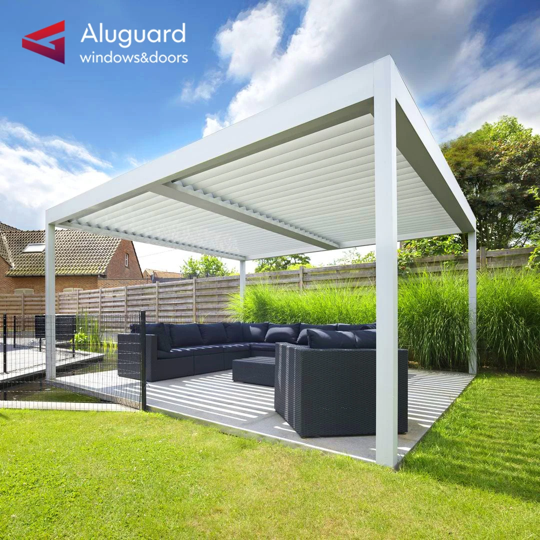 Luxury Modern design  garden pergola outdoor Waterproof pergola  custom  bioclimatique aluminium Lowe glass sun shade pergola