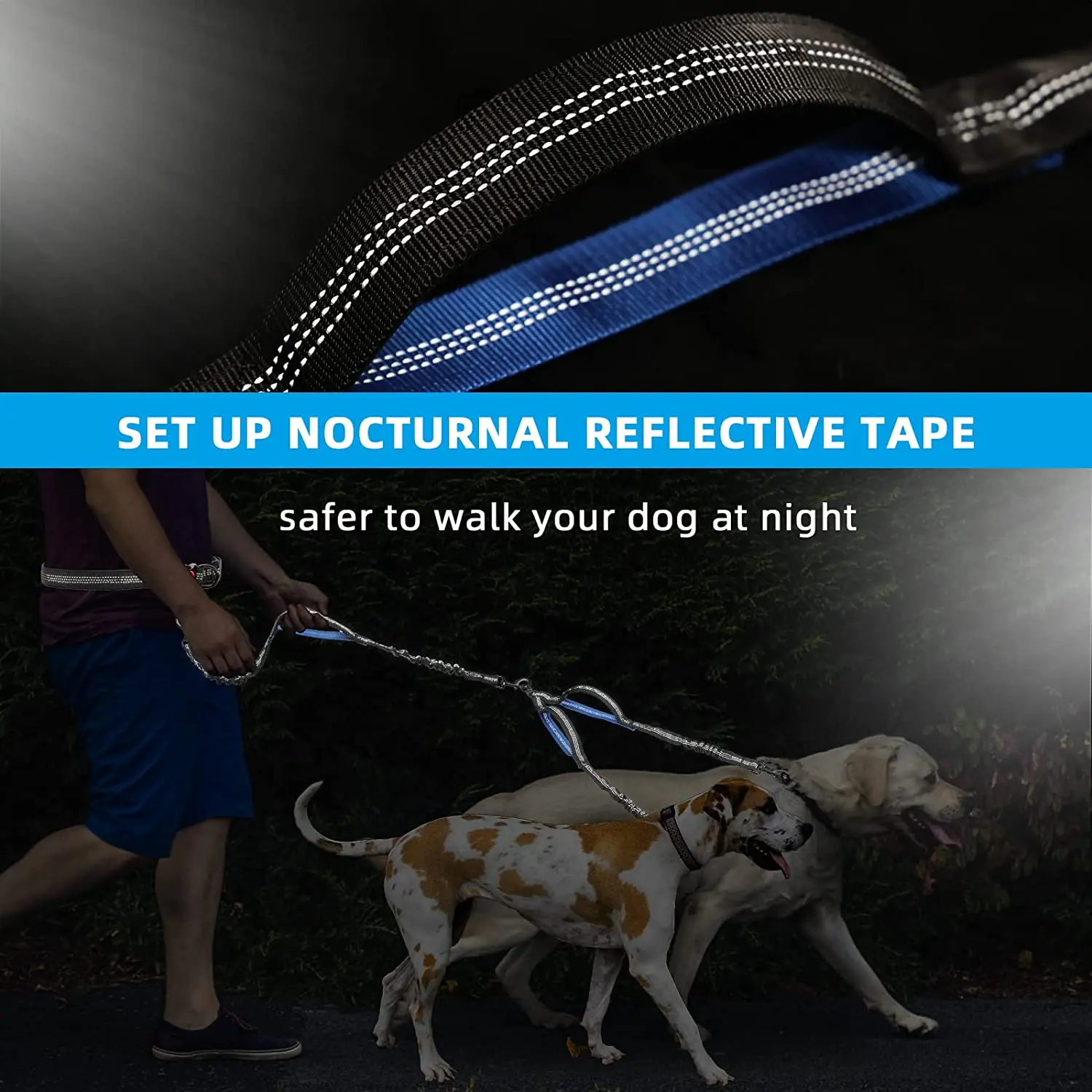 NIBAO Double Dog Leash Large Dogs Hands Free | 2 Dog Leash No Tangle | Waist Leash for Walking Two Dogs