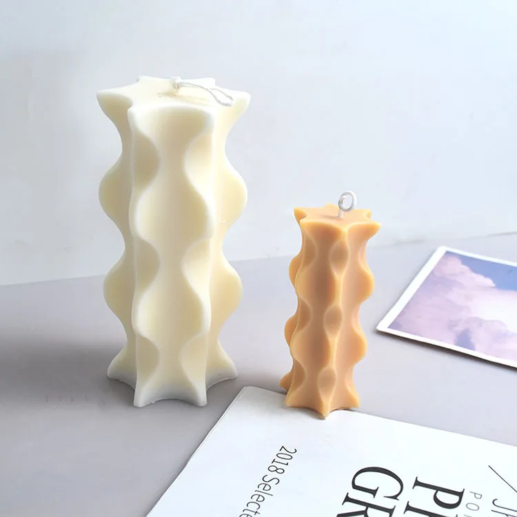 DIY Geometric Wave Column Candle Mould 3D Creative Special-Shaped Strip Column Aromatherapy Gypsum Manual Soap Mould Making Tool