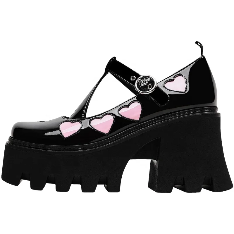 New Arrival Female Mary Jane Pumps Soft Retro Sponge Platform Pink Love Heart Lolita Uniform Shoes For Women