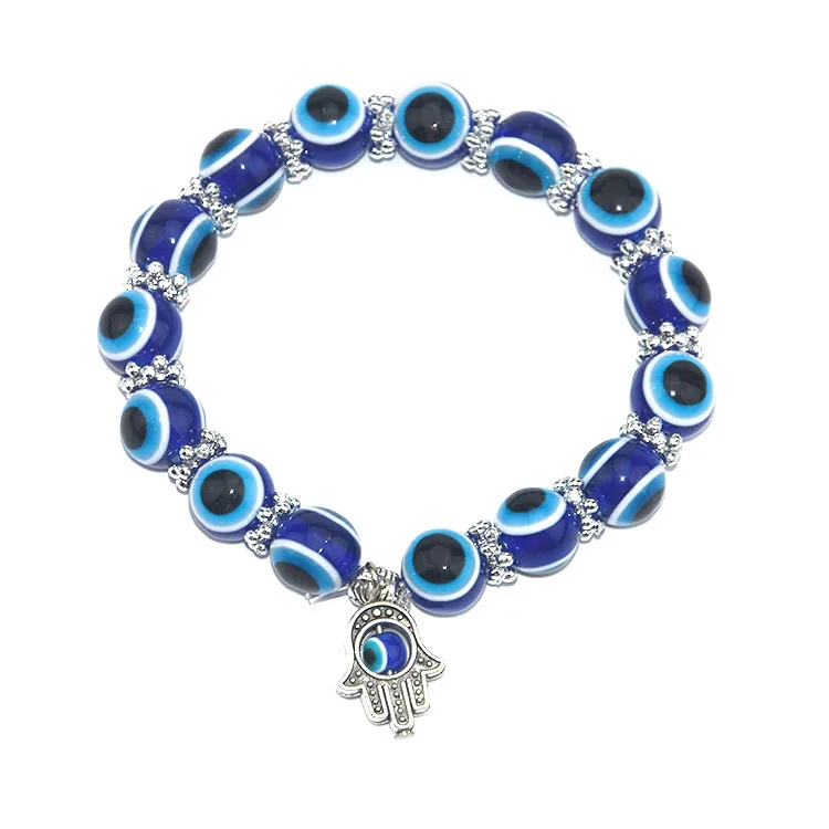 Wholesale New Fashion Retro Blue Eyes Beads Lucky Bracelet Hand Shape Silicone Bracelet Jewelry Men And Women Couple Custom