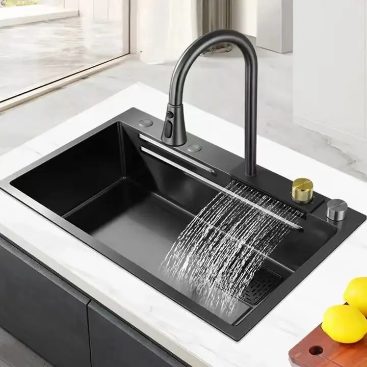 Черный лидер продаж Широкий водопад Скрытый кран для раковины кухонная раковина