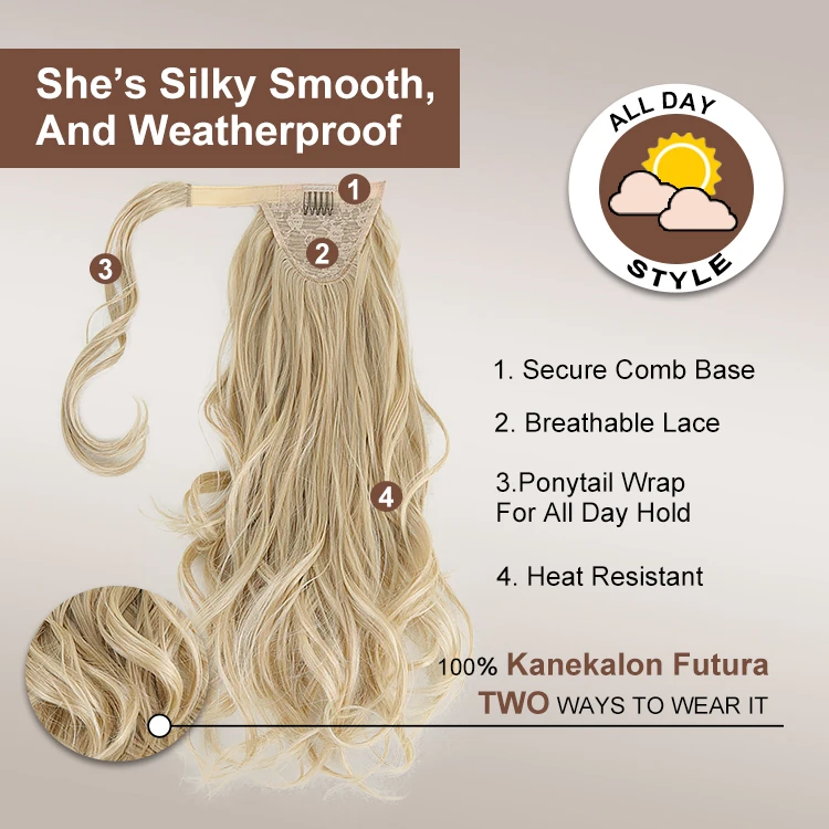 Julianna Kanekalon Wholesale Futura Fibre Heat Resistant Synthetic Hair Wrap Around Ponytail Extensions
