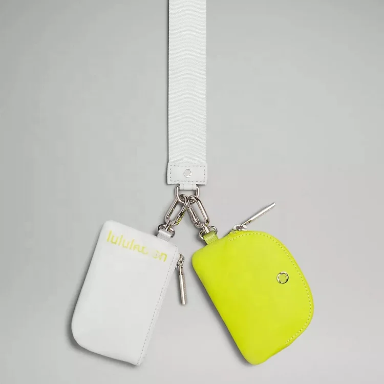 Lululemom Mini Zip Around Keychain Dual Pouch Portable Lulu Lemon Dual Pouch Wristlet Wallet With logo