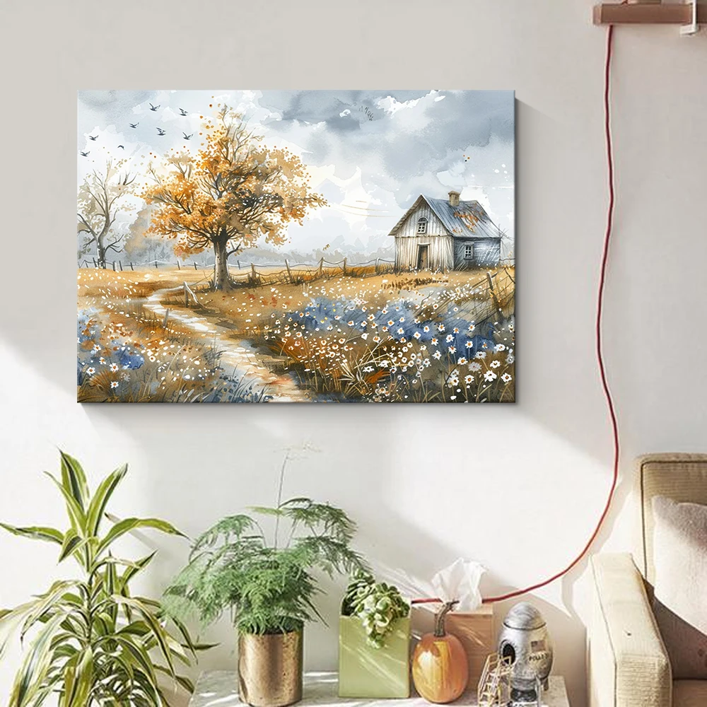 High quality vintage landscape Country cottage poster Country farmhouse painting Wall Deco Art frame canvas wall art