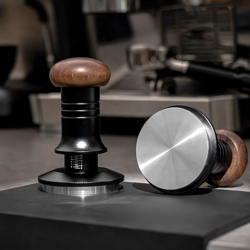 Custom labels 53mm 58mm walnut espresso tamper para cafe force coffee tamper