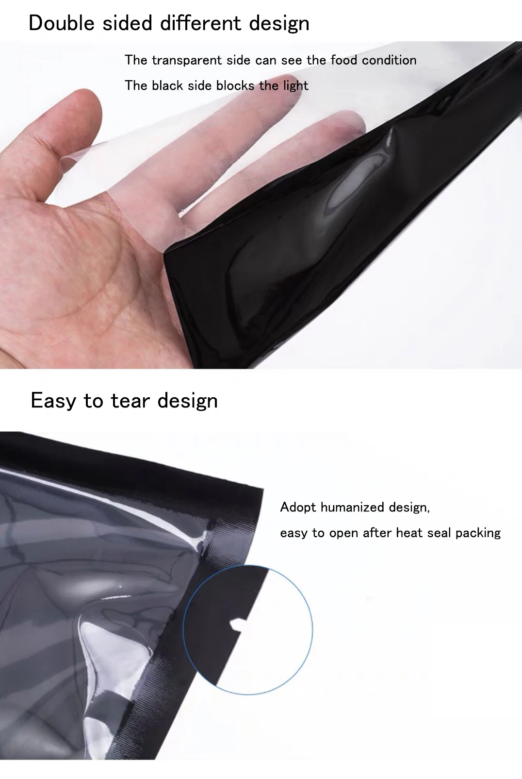 Goods In Stock Food Grade One Side Transparent Black Vacuum Seal Bags