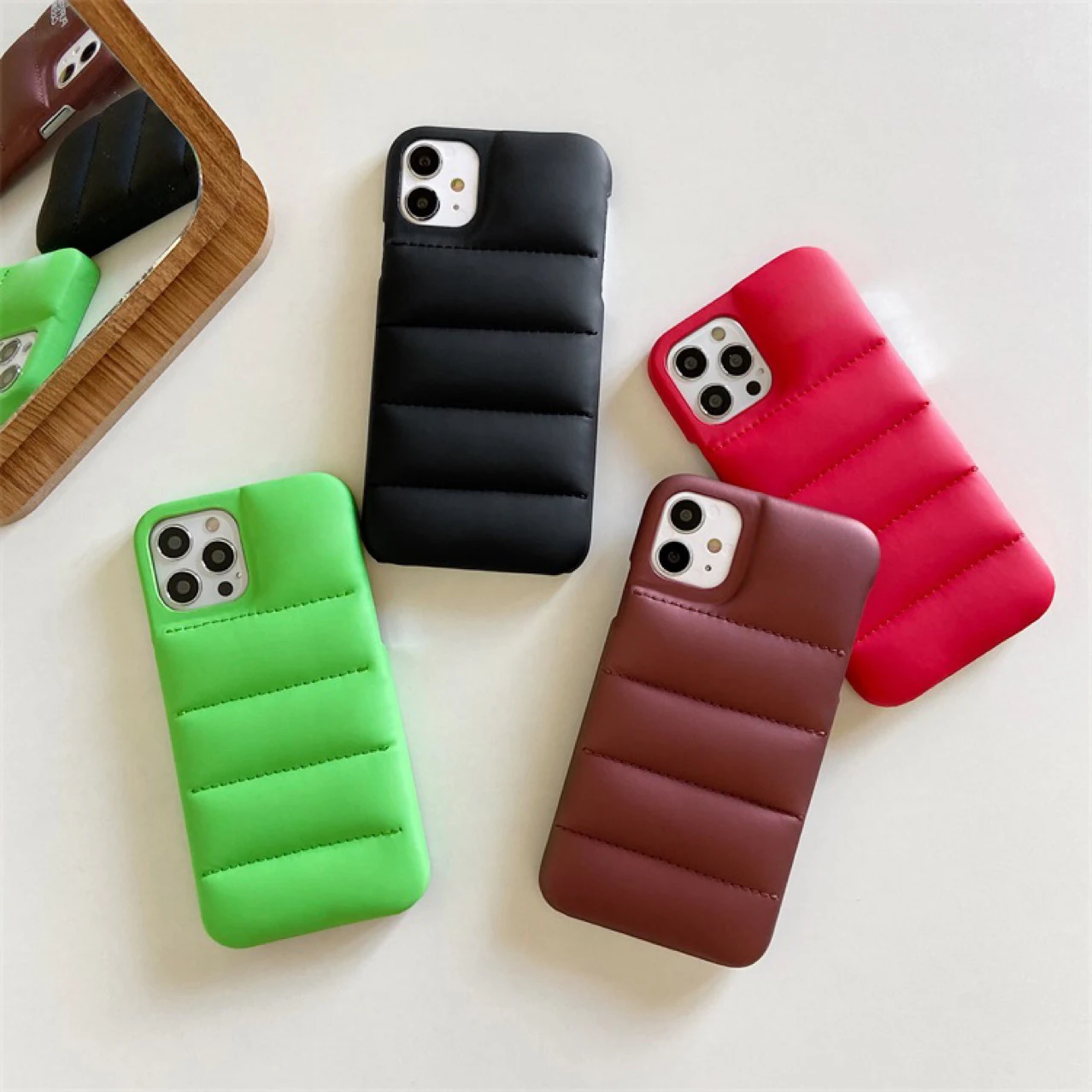 Luxury Leather Down Jacket The Puffer Phone Case For iPhone 13 12 11 Pro Xs Max X Xr 7 8 Puls SE Candy Color Shockproof Cover