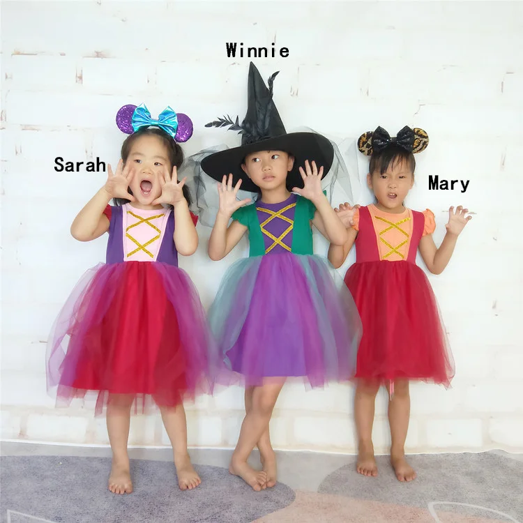 New design kids hocus pocus halloween clothing girls tulle dress