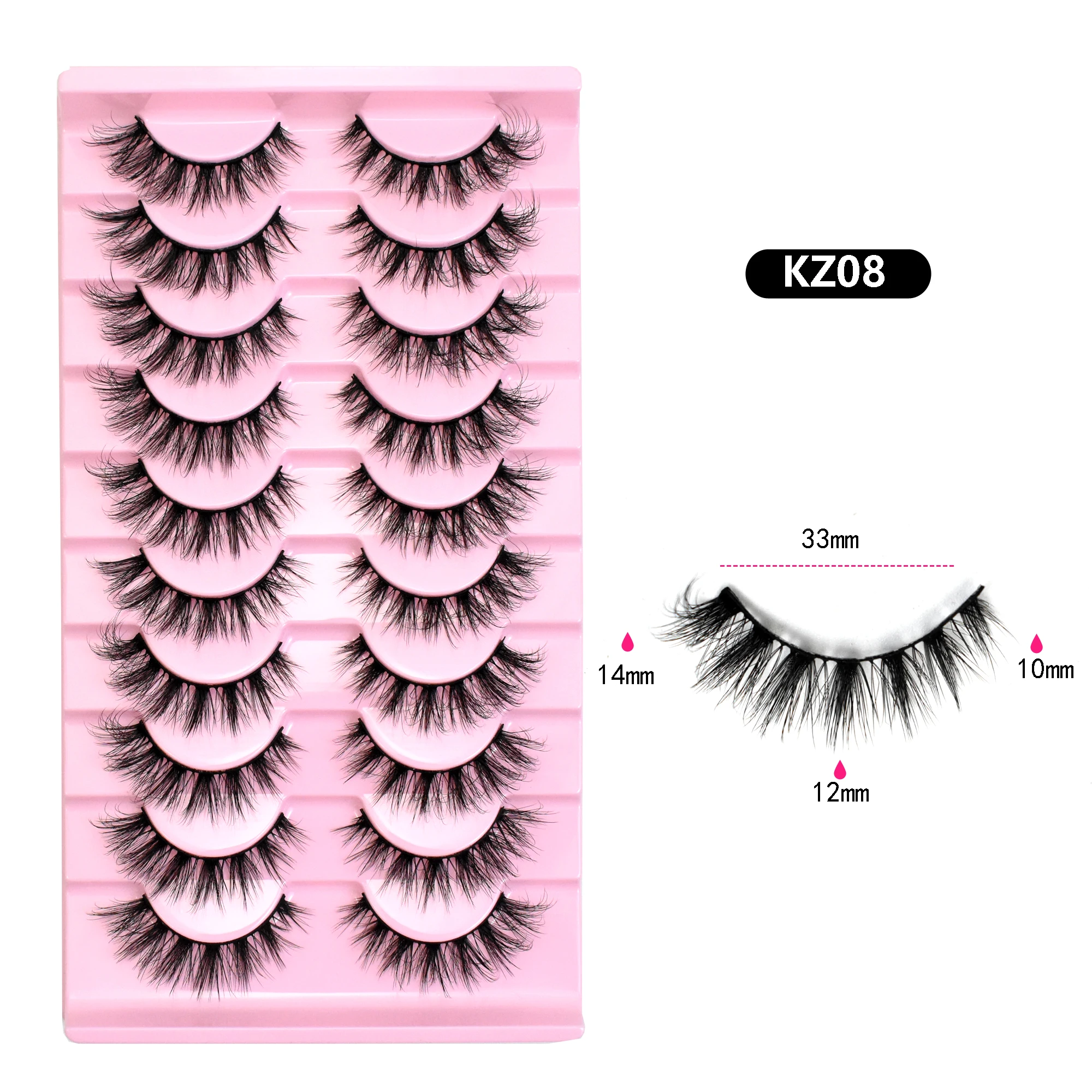 New Design Beauty Makeup Handmade 3D Faux Mink Strip Fiber Synthetic Silk Lashes 10 Pairs Unit pink package