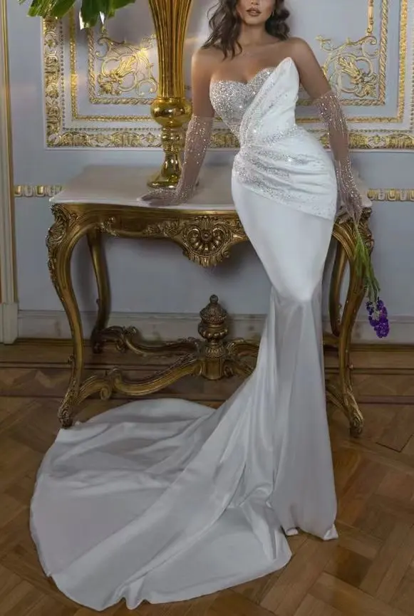 Свадебное платье с жемчугом 2 в 1