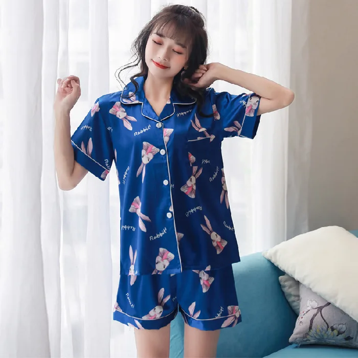 Летняя Милая одежда для сна шелковая Pjs Piyama недорогие пижамные шорты из 2 частей Атласный пижамный комплект домашняя женщин