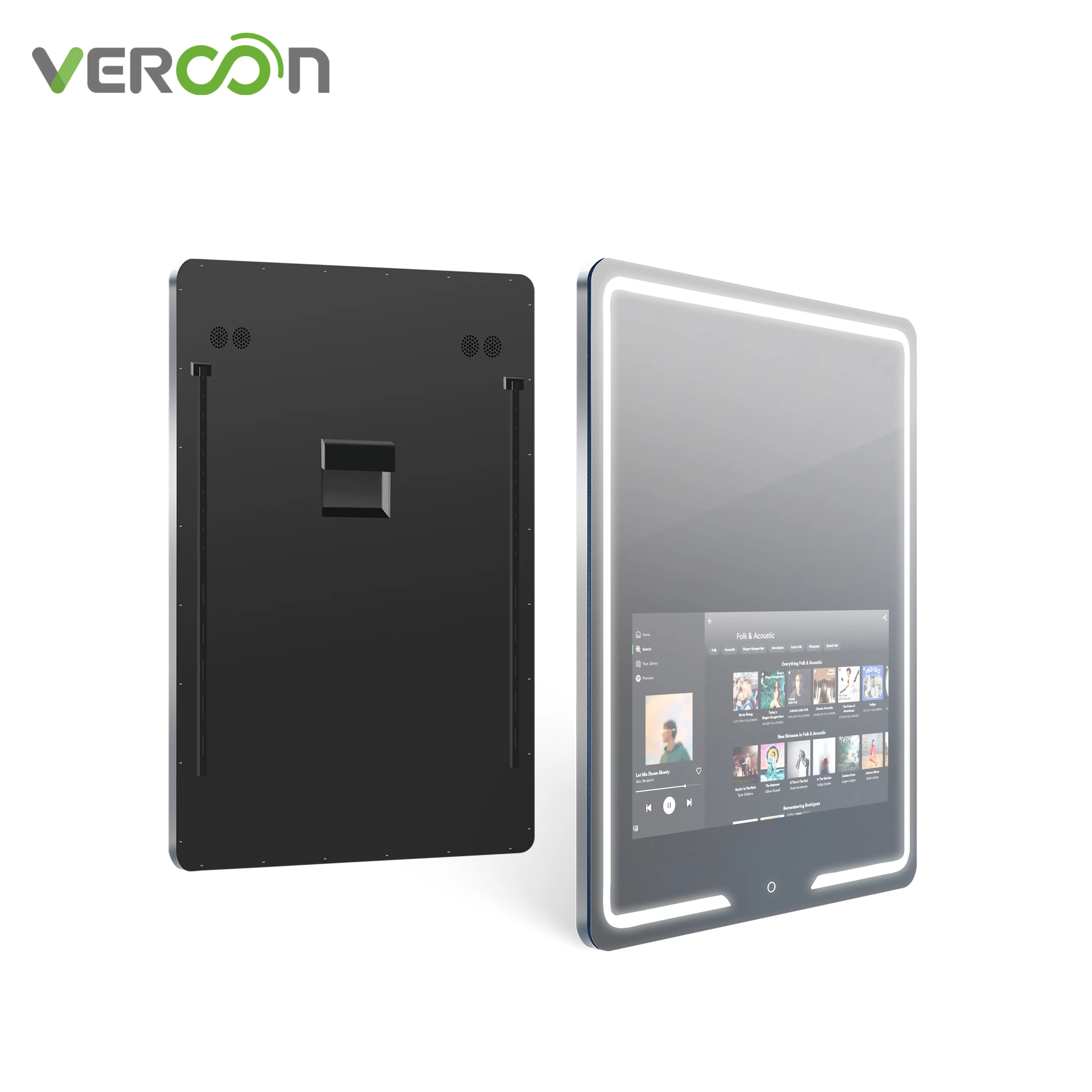 Vercon 2024 LED Lighted Smart Bathroom Touch Screen Smart Mirror Illuminated Wall Mounted Vanity Mirror Speaker Bluetooth