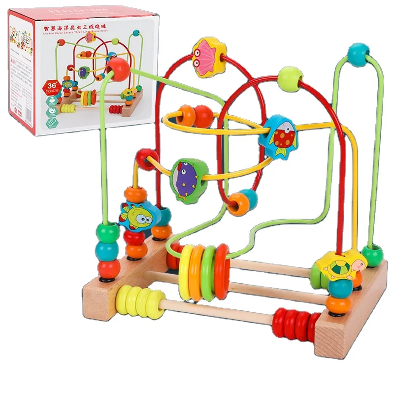 Baby Montessori Educational Toy Wooden Circles Bead Wire Maze Roller Coaster Abacus Puzzle Toys 3+ Kid Early Education Toy