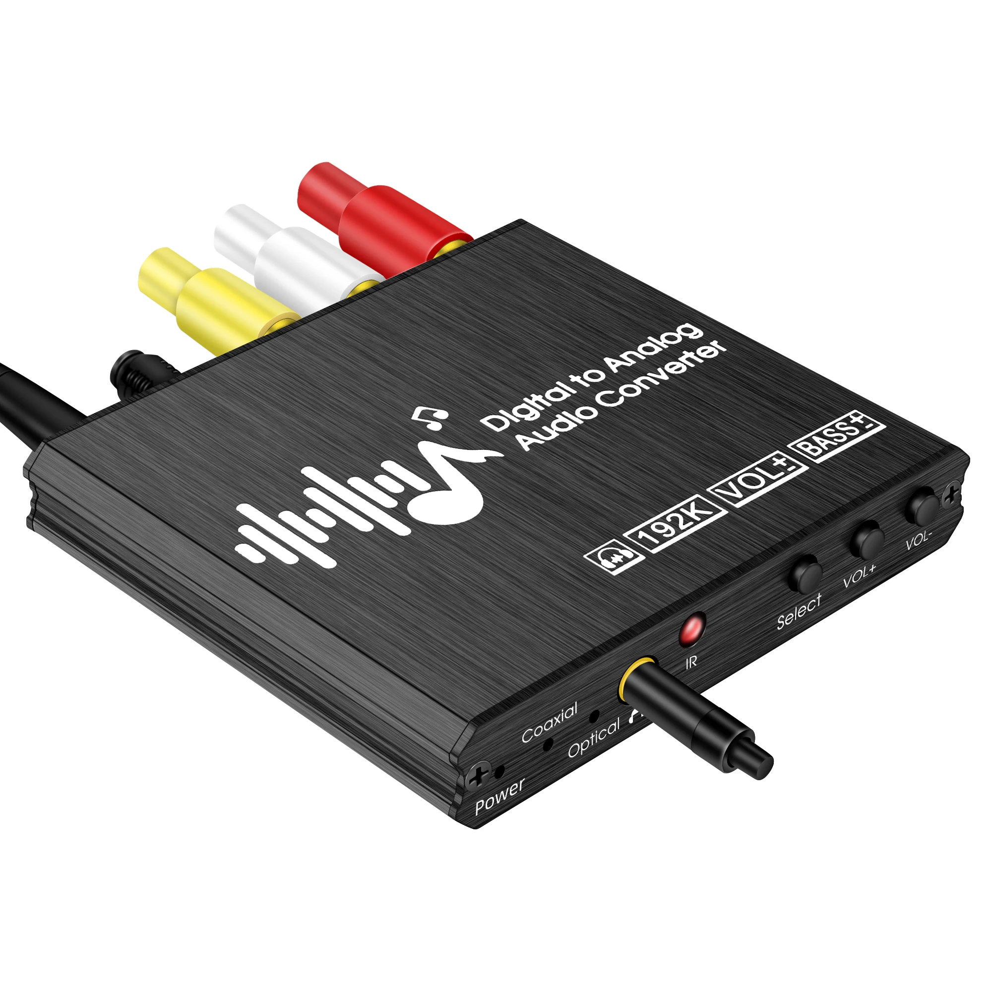 DAC Digital to Analog Audio Converter with Remote, 192KHz DAC Converter with Volume Control&Bass Adjustment Optical/Co