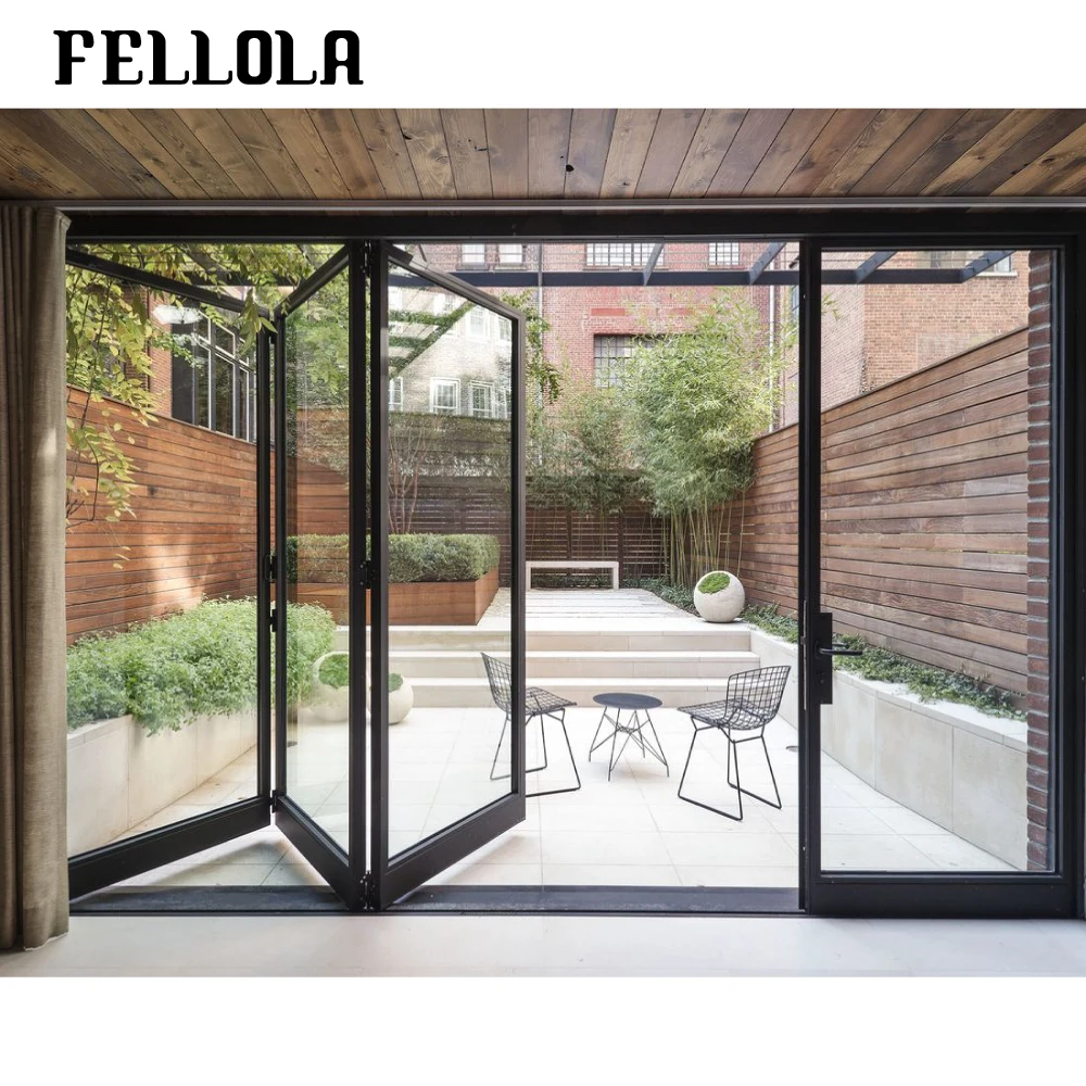 Narrow Frame Thermal Break Exterior Aluminum Double Glazed Bifold 3 4 Bi Folding Glass Accordion Door