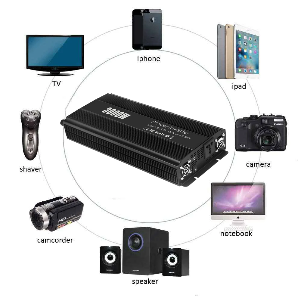 Inverter 12V 220V 1200W/1500W/2000W Converter 2 USB EU Universal Webasto 12 Volts Inversor12v 220 v Inversores Solar