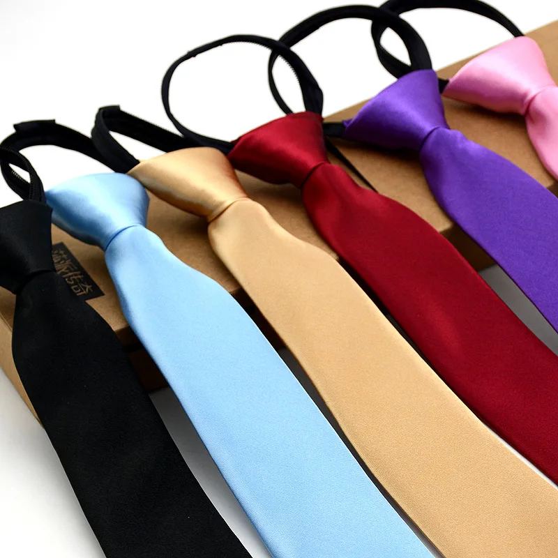Solid color student easy pull convenient tie knot-free student uniform narrow version zipper necktie
