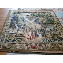 Pictorial Religious Angels Wool French Aubusson Tapestry Handmade Tapis Style for Christian Religion