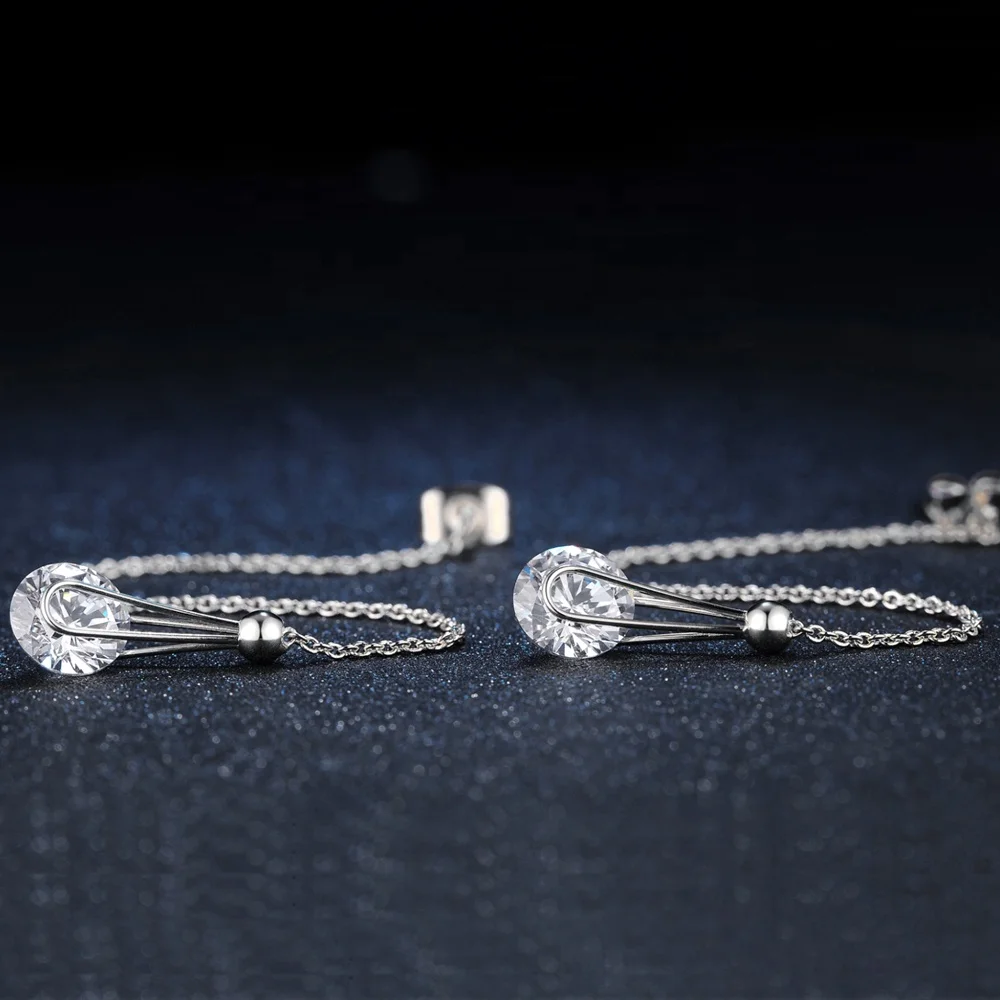 Hot-sale Aretes Largos Trendy Fashion Womens Ladies Jewelry 8mm Round Zircon Drop Long Earring E683-M