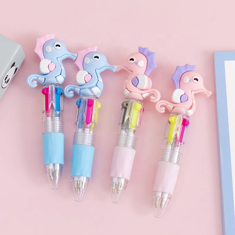 Promotional school cartoon cute 4 color short mini ballpoint pens for kids