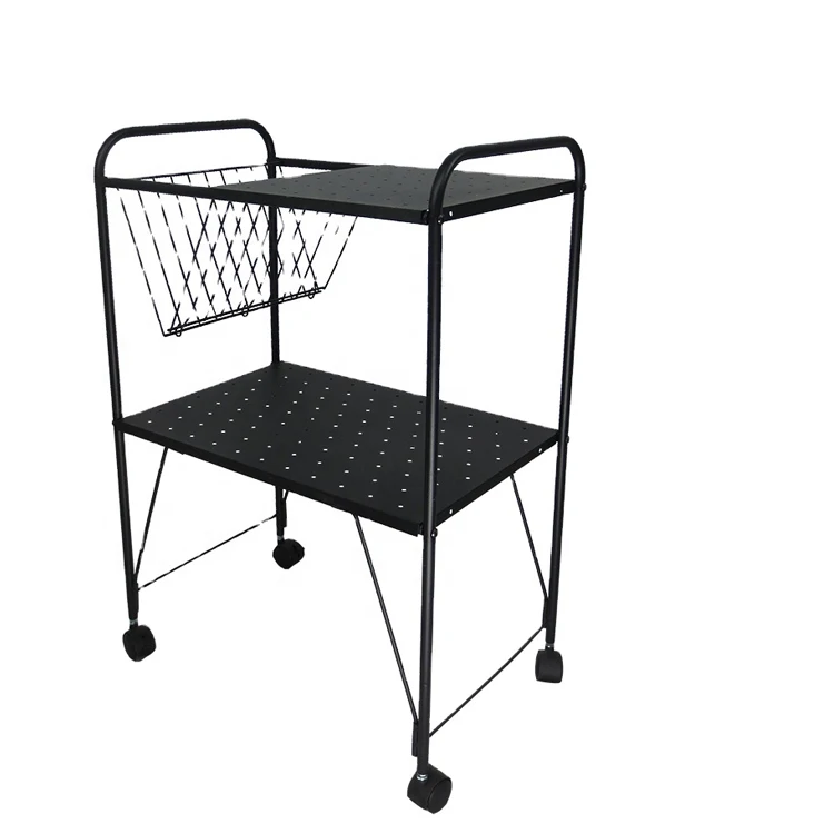 Black Metal Trolley Storage Cart Kitchen Organizer Foldable Trolley Cart