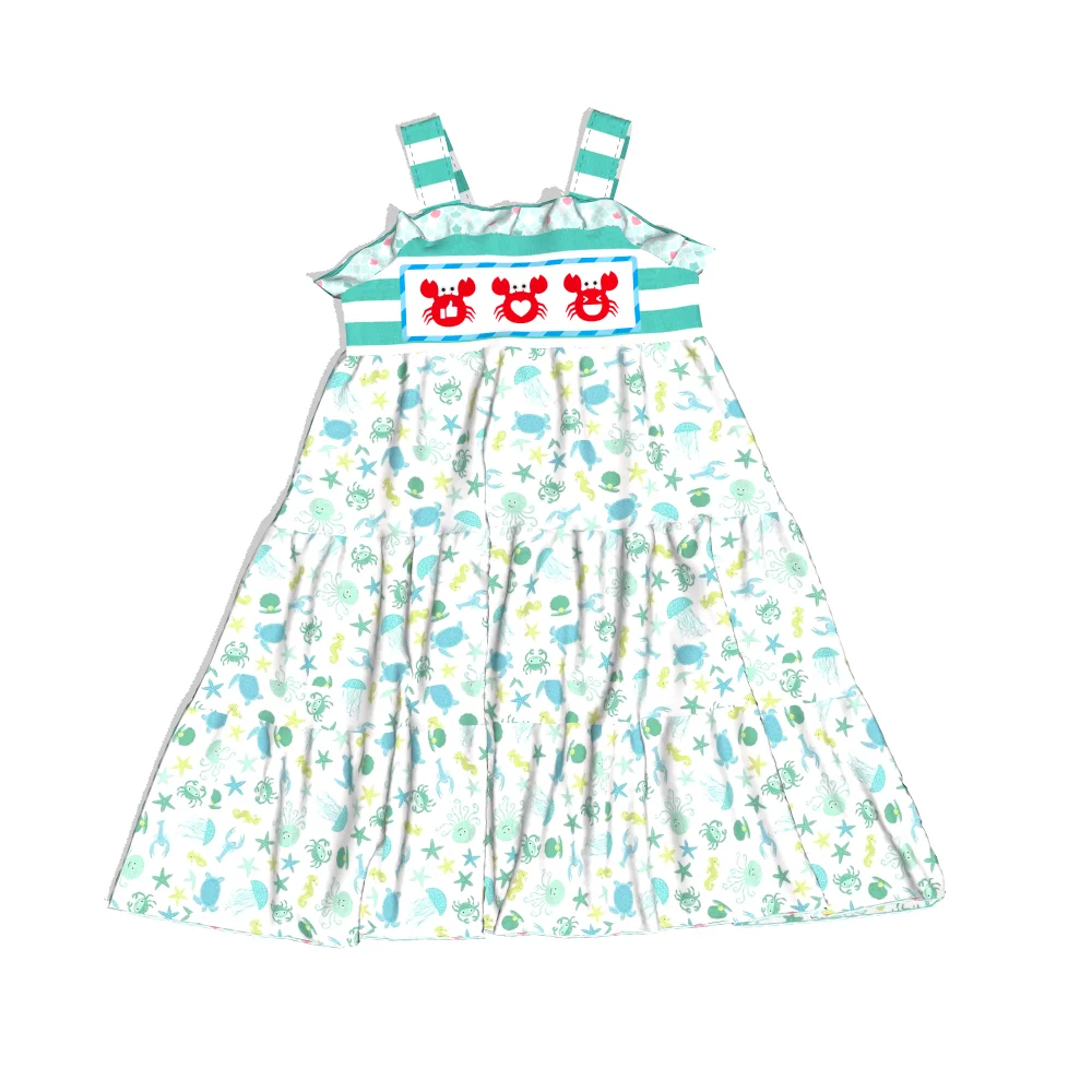 
Wholesale Remake Boutique Smoked Kids Clothing Girls Cotton Floral Printed Baby Girls Dress Designs 