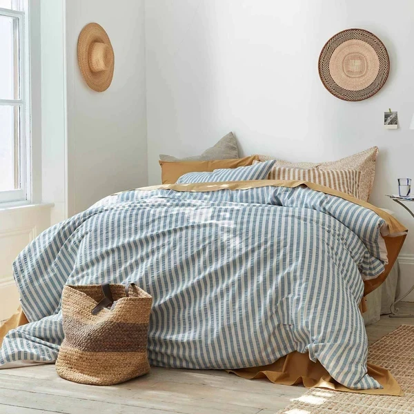 Ultra Soft  French Linen Stripe Fabric Bedding sheets wholesale bedding duvet cover set bed linen set pure french linen bedding