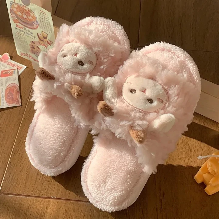 Xinyun Bean Fluffy Sheep Plush Slippers Customized Cozy Cotton Shoes For Women In Autumn And Winter
