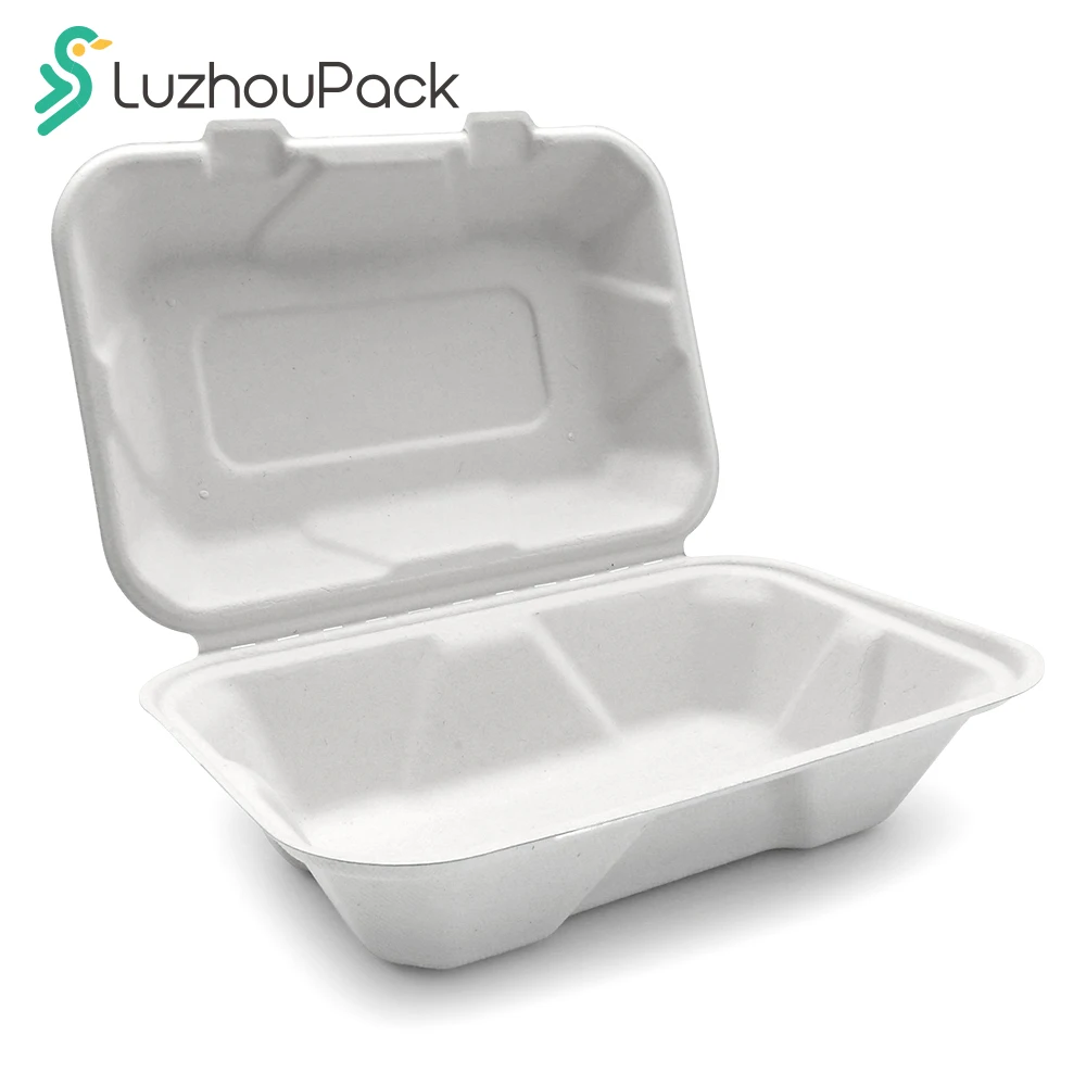 Luzhoupack customized disposable biodegradable packaging sugarcane bagasse pulp eco friendly package box packaging for food