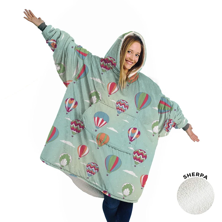 
Yutong Retro Hot Air Balloon Theme Sherpa Fleece Blanket With Sleeves Huggle Hoodie Blanket Hooded Blanket For Adults Outdoor 