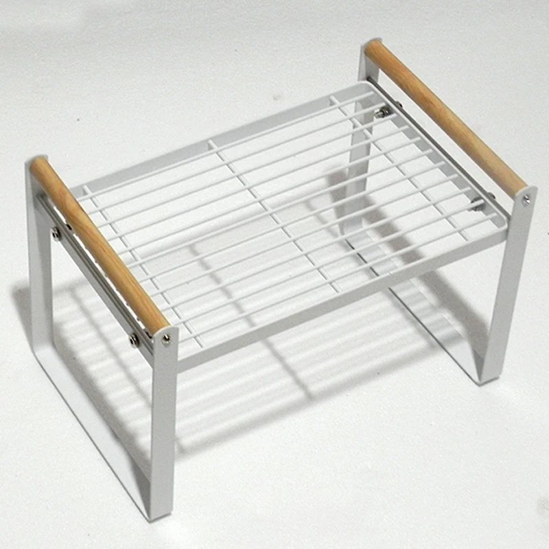 Kitchen Utensils Shelf 2 Layer Seasoning Storage Rack High Quality Mini Stainless Steel Storage Holders & Racks White & Natural