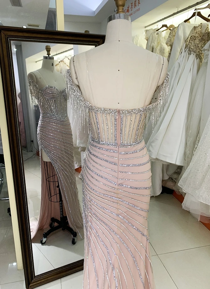 New beading line boning 2024 fitted prom dress evening dress for woman